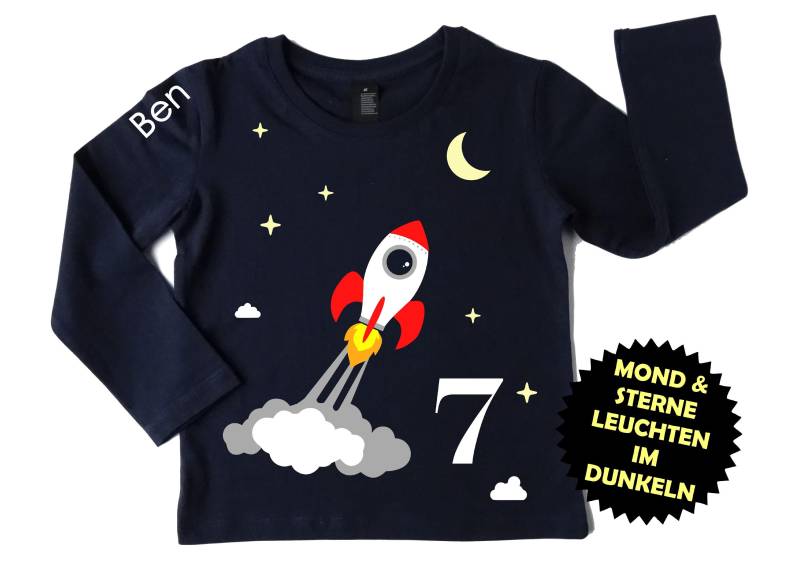 Geburtstagsshirt Rakete Mit Name Und Zahl Für Kinder, Langarm von smartbabiesDE