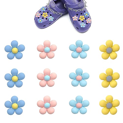 smartelf 12 Stück Schuh Charms, Schuhanstecker, Krokodil-anhänger für Kinder, Blumen Schuhanhänger für Mädchen, Krokodil Anhänger, Blumen Schuh Charms mit Knöpfen,Sandalen Dekorationszubehör von smartelf