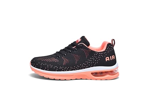 smarten Sportschuhe,Herren Damen Laufschuhe mit Luftpolster Turnschuhe Profilsohle Sneakers Air Leichte Schuhe Black Orange 35 von smarten