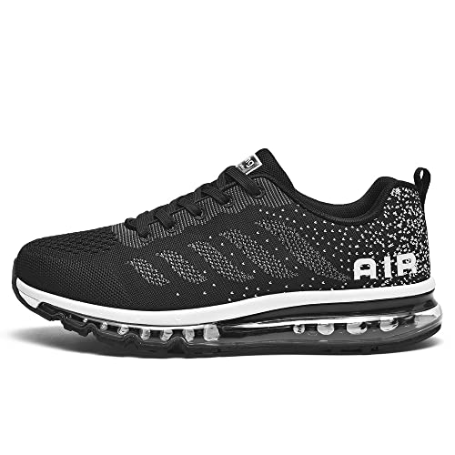 smarten Sportschuhe Herren Damen Laufschuhe Unisex Turnschuhe Air Atmungsaktiv Running Schuhe mit Luftpolster Blackwhite 46 von Gugifcto