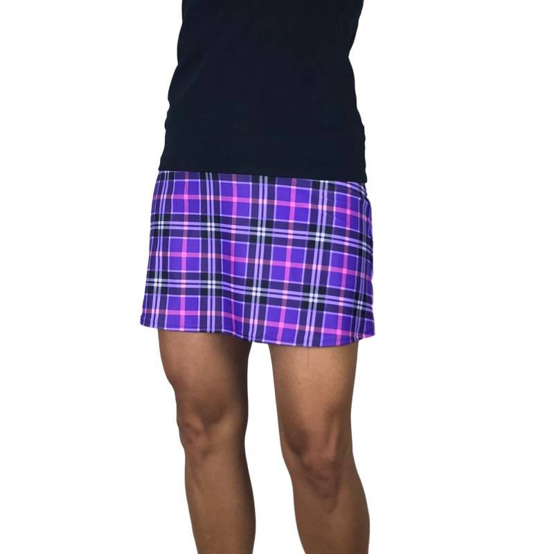 Lila Kariertes Print Athletic Slim Golf Skort Mit Tasche - Golfrock Lila Kariertes Print Athletic Slim Golf Skort Mit Tasche - Golfrock von smashdandy