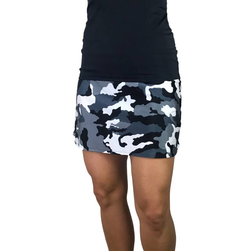 Schwarz/Grau/Weiß Camo Camouflage Print Athletic Slim Golf Skort Mit Tasche - Golfrock Schwarz/Grau/Weiß Camo Camouflage Print Athletic Slim Golf Skort Mit Tasche - Golfrock von smashdandy