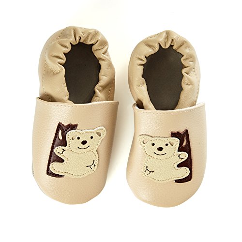 smileBaby Premium Leder Lauflernschuhe Krabbelschuhe Babyschuhe Beige Koala 0 bis 6 Monate von smileBaby