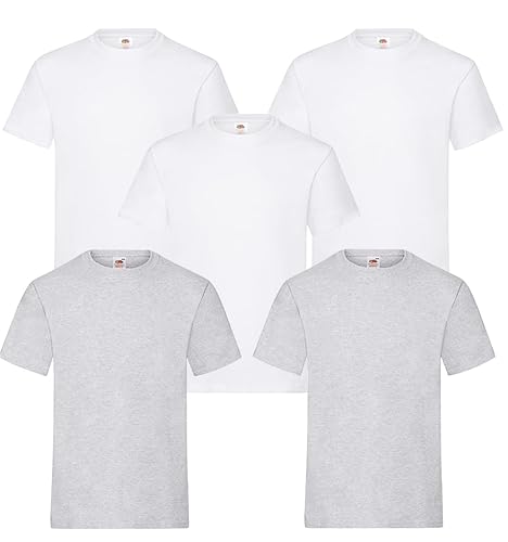 Valueweight Herren T-Shirt 5er-Pck_ 2 Heather Grey und 3 Weiss Gr.: 3XL von smilo & bron