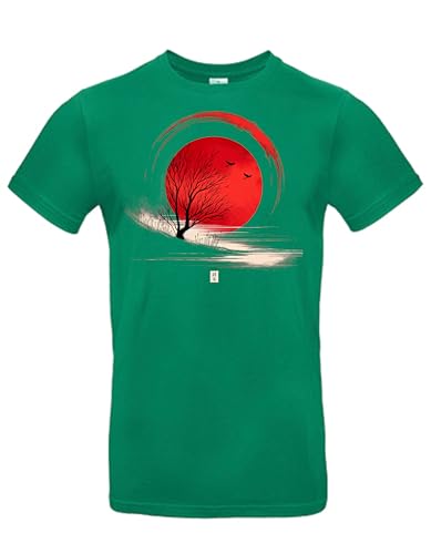 smilo & bron Herren/Unisex T-Shirt mit Motiv_Der karge Baum und der rote Mond Kelly Green L von smilo & bron