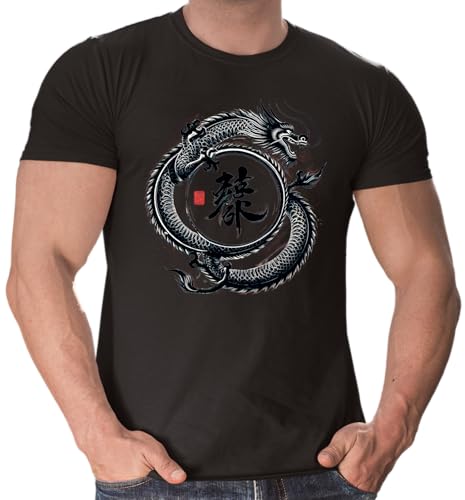 smilo & bron Herren/Unisex T-Shirt mit Motiv_Der wachsame Drache Schwarz 4XL von smilo & bron