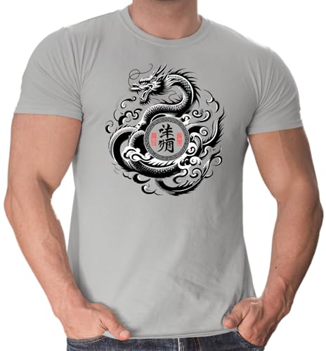smilo & bron Herren/Unisex T-Shirt mit Motiv_Im Zeichen des Drachen Pacific Grey M von smilo & bron