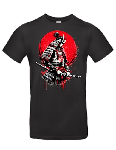 smilo & bron Herren/Unisex T-Shirt mit Motiv_Samurai im roten Schein Schwarz L von smilo & bron