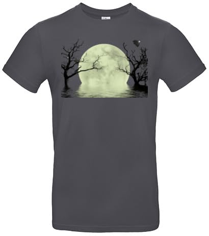smilo & bron Herren T-Shirt mit Motiv_ Fantasiehintergrund mit dem Mond und den Bäumen reflektierend im Wasser Dark Grey M von smilo & bron