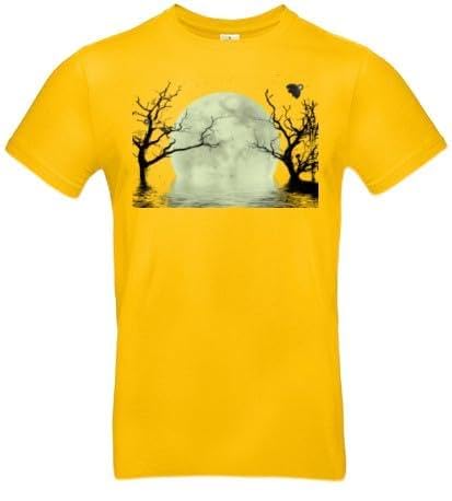 smilo & bron Herren T-Shirt mit Motiv_ Fantasiehintergrund mit dem Mond und den Bäumen reflektierend im Wasser Gold L von smilo & bron