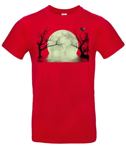 smilo & bron Herren T-Shirt mit Motiv_ Fantasiehintergrund mit dem Mond und den Bäumen reflektierend im Wasser Red M von smilo & bron