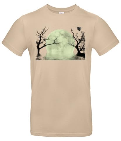 smilo & bron Herren T-Shirt mit Motiv_ Fantasiehintergrund mit dem Mond und den Bäumen reflektierend im Wasser Sand XL von smilo & bron