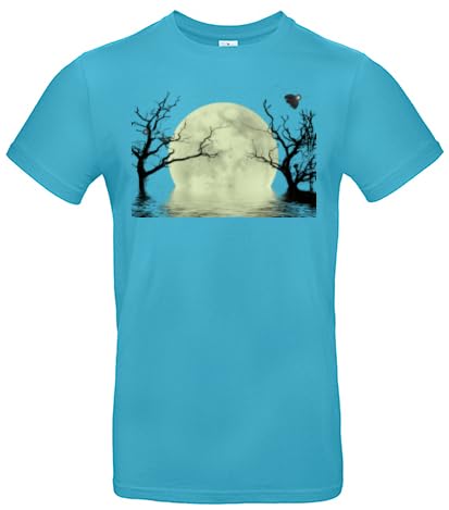 smilo & bron Herren T-Shirt mit Motiv_ Fantasiehintergrund mit dem Mond und den Bäumen reflektierend im Wasser Swimming Pool L von smilo & bron