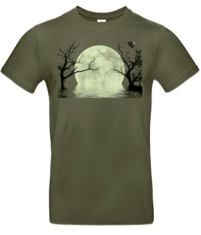 smilo & bron Herren T-Shirt mit Motiv_ Fantasiehintergrund mit dem Mond und den Bäumen reflektierend im Wasser Urban Khaki L von smilo & bron
