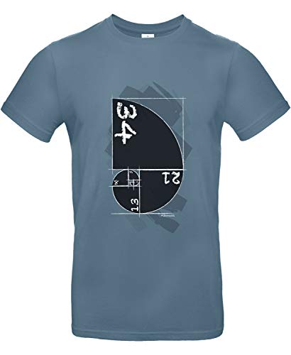 smilo & bron Herren T-Shirt mit Motiv Fibonacci Bedruckt Blau Stone Blue XXL von smilo & bron