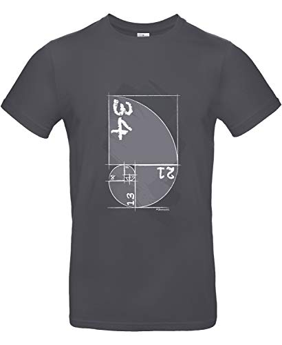 smilo & bron Herren T-Shirt mit Motiv Fibonacci Bedruckt Grau Dark Grey M von smilo & bron