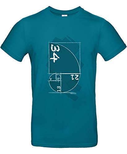 smilo & bron Herren T-Shirt mit Motiv Fibonacci Bedruckt Türkis Diva Blue XXL von smilo & bron