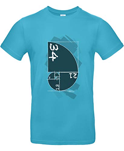 smilo & bron Herren T-Shirt mit Motiv Fibonacci Bedruckt Türkis Swimming Pool L von smilo & bron