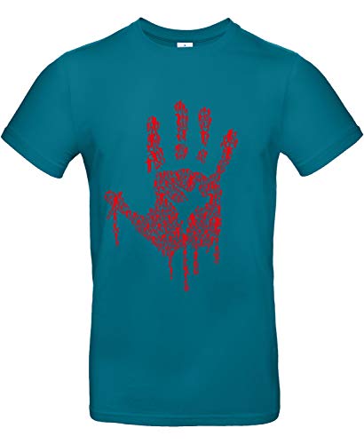 smilo & bron Herren T-Shirt mit Motiv Hand of Zombies Bedruckt Türkis Diva Blue XXL von smilo & bron