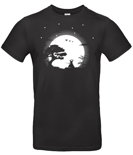 smilo & bron Herren T-Shirt mit Motiv Japanese Ninja Assassin Samurai Training am Abend auf Vollmond Bedruckt_ Schwarz 3XL von smilo & bron