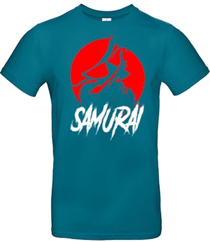 smilo & bron Herren T-Shirt mit Motiv Japanese Samurai Bedruckt_ Diva Blue M von smilo & bron