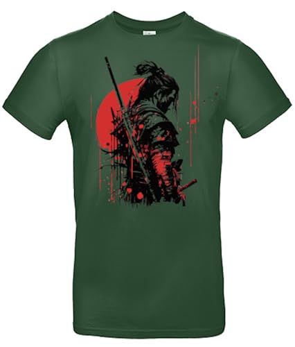 smilo & bron Herren T-Shirt mit Motiv_ Japanische Samurai mit Schwert Bottle Green XXL von smilo & bron