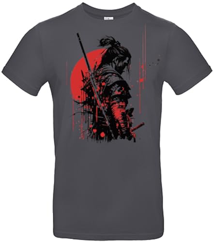 smilo & bron Herren T-Shirt mit Motiv_ Japanische Samurai mit Schwert Dark Grey L von smilo & bron