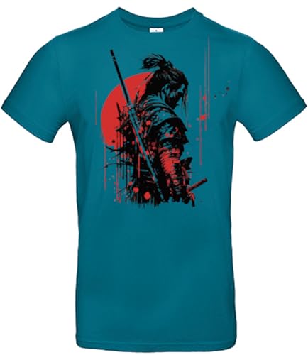 smilo & bron Herren T-Shirt mit Motiv_ Japanische Samurai mit Schwert Diva Blue XL von smilo & bron