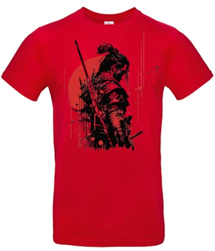 smilo & bron Herren T-Shirt mit Motiv_ Japanische Samurai mit Schwert Red 4XL von smilo & bron