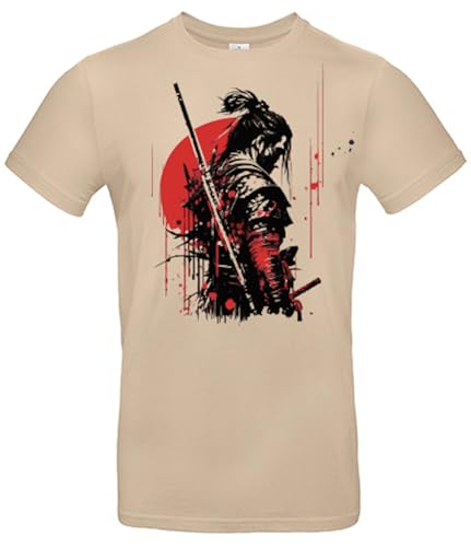 smilo & bron Herren T-Shirt mit Motiv_ Japanische Samurai mit Schwert Sand XL von smilo & bron