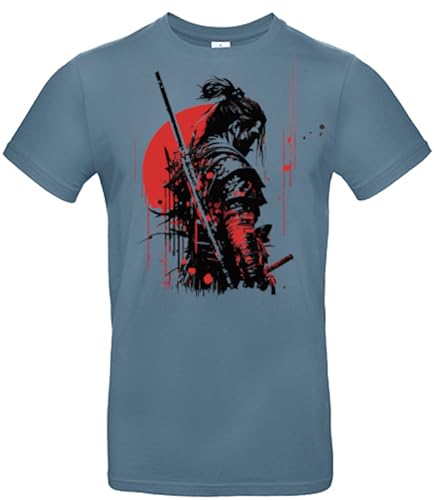 smilo & bron Herren T-Shirt mit Motiv_ Japanische Samurai mit Schwert Stone Blue L von smilo & bron