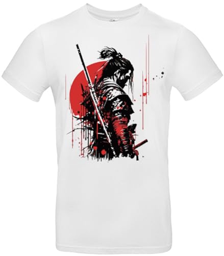 smilo & bron Herren T-Shirt mit Motiv_ Japanische Samurai mit Schwert White L von smilo & bron