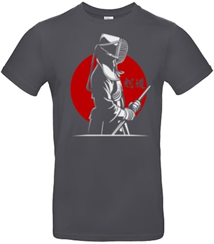 smilo & bron Herren T-Shirt mit Motiv_ Kendo Kämpfer in der traditionellen Kleidung Dark Grey L von smilo & bron
