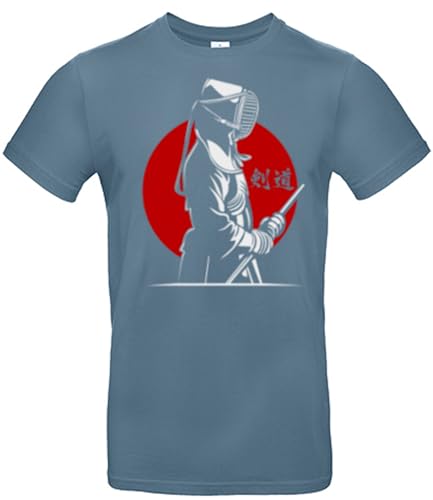 smilo & bron Herren T-Shirt mit Motiv_ Kendo Kämpfer in der traditionellen Kleidung Stone Blue XL von smilo & bron