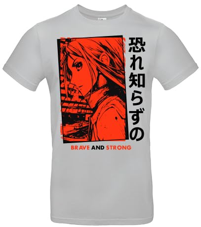 smilo & bron Herren T-Shirt mit Motiv_Manga Charakter und Slogan, mit japanischer Aufschrift Anime Pacific Grey XL von smilo & bron