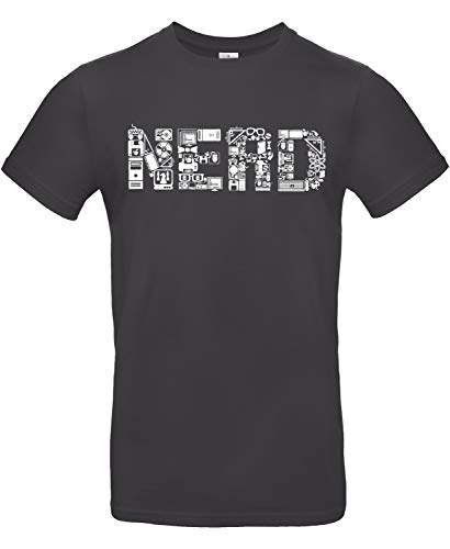 smilo & bron Herren T-Shirt mit Motiv Nerd Bedruckt Schwarz Used Black XXL von smilo & bron