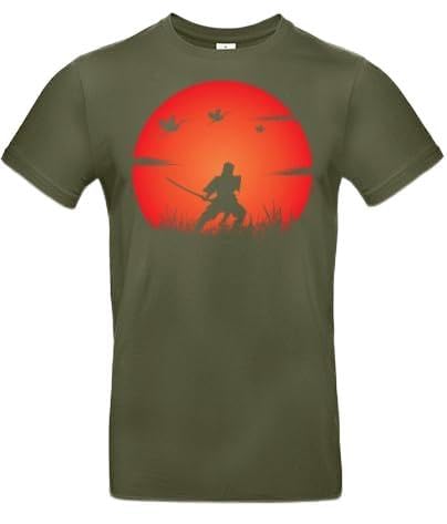 smilo & bron Herren T-Shirt mit Motiv_Samurai-Training nachts bei Vollmond Urban Khaki L von smilo & bron