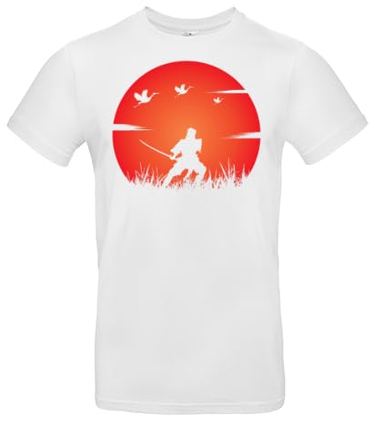 smilo & bron Herren T-Shirt mit Motiv_Samurai-Training nachts bei Vollmond White XXL von smilo & bron