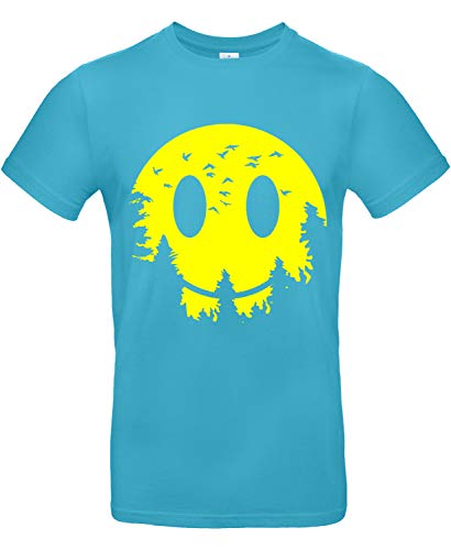 smilo & bron Herren T-Shirt mit Motiv Smaily Moon Bedruckt Türkis Swimming Pool S von smilo & bron