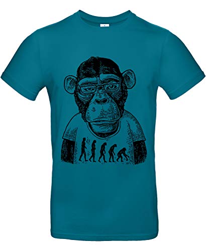 smilo & bron Unisex T-Shirt, Rundhals, Medium Fit, 100% Baumwolle, Apekind (Evolution) Motiv AFFE Aufdruck Türkis Diva Blue M von smilo & bron