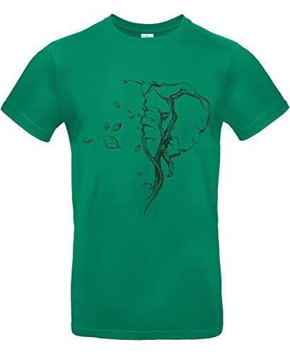 smilo & bron Unisex T-Shirt, Rundhals, Medium Fit, 100% Baumwolle, Baum in Form eines Elefenten-Kopfes Motiv Aufdruck Grün Kelly Green L von smilo & bron