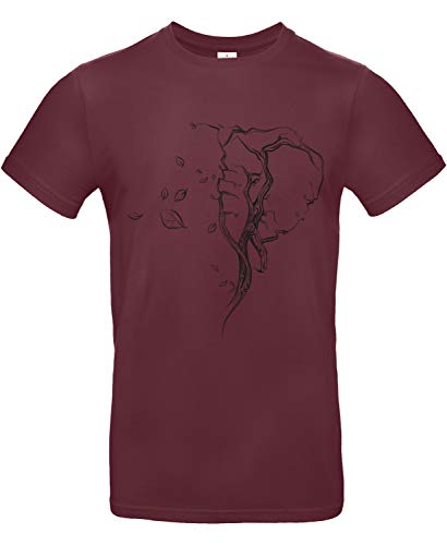 smilo & bron Unisex T-Shirt, Rundhals, Medium Fit, 100% Baumwolle, Baum in Form eines Elefenten-Kopfes Motiv Aufdruck Rot Burgundy M von smilo & bron