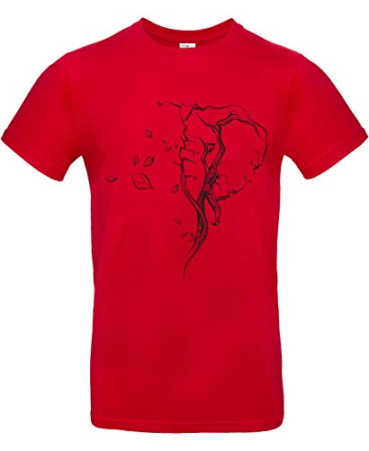 smilo & bron Unisex T-Shirt, Rundhals, Medium Fit, 100% Baumwolle, Baum in Form eines Elefenten-Kopfes Motiv Aufdruck Rot Red XL von smilo & bron