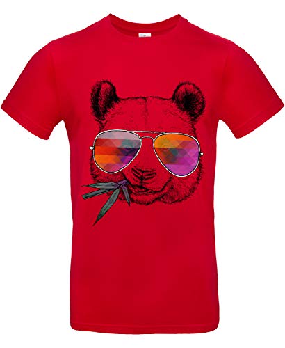 smilo & bron Unisex T-Shirt, Rundhals, Medium Fit, 100% Baumwolle, Cool Panda Motiv Aufdruck Rot Red 4XL von smilo & bron