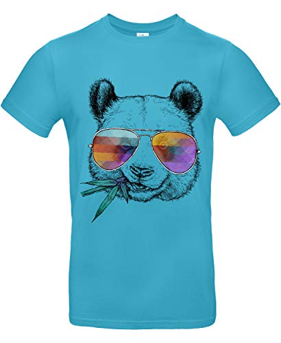 smilo & bron Unisex T-Shirt, Rundhals, Medium Fit, 100% Baumwolle, Cool Panda Motiv Aufdruck Türkis Swimming Pool L von smilo & bron