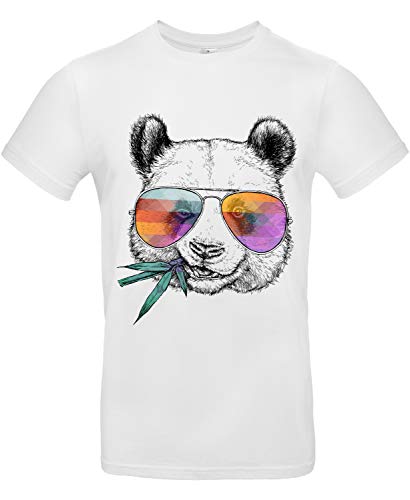 smilo & bron Unisex T-Shirt, Rundhals, Medium Fit, 100% Baumwolle, Cool Panda Motiv Aufdruck Weiß White L von smilo & bron