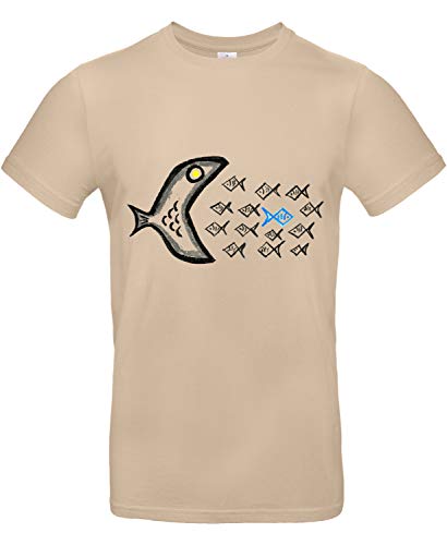 smilo & bron Unisex T-Shirt, Rundhals, Medium Fit, 100% Baumwolle, Gegen den Strom Motiv Fische Aufdruck Braun Sand L von smilo & bron