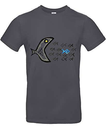 smilo & bron Unisex T-Shirt, Rundhals, Medium Fit, 100% Baumwolle, Gegen den Strom Motiv Fische Aufdruck Grau Dark Grey S von smilo & bron