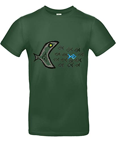 smilo & bron Unisex T-Shirt, Rundhals, Medium Fit, 100% Baumwolle, Gegen den Strom Motiv Fische Aufdruck Grün Bottle Green XXL von smilo & bron