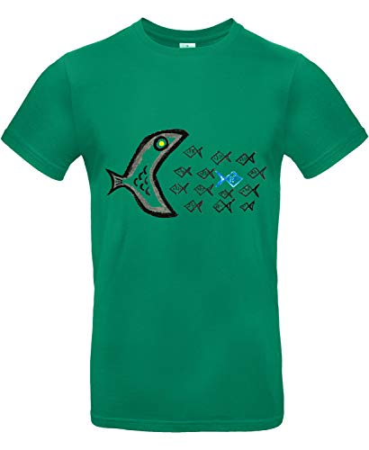 smilo & bron Unisex T-Shirt, Rundhals, Medium Fit, 100% Baumwolle, Gegen den Strom Motiv Fische Aufdruck Grün Kelly Green L, von smilo & bron